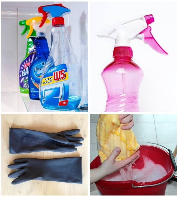 Productos de limpieza para el cuarto de baño.